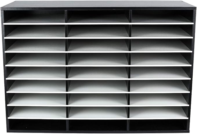 EasyPAG 27 Compartments Wooden Literature Organizer with Adjustable Shelves, 13500 Sheets Capacity Paper Organizer, Classroom Mailbox and Mail Sorter for Teachers and Office, Black/White - Image 5