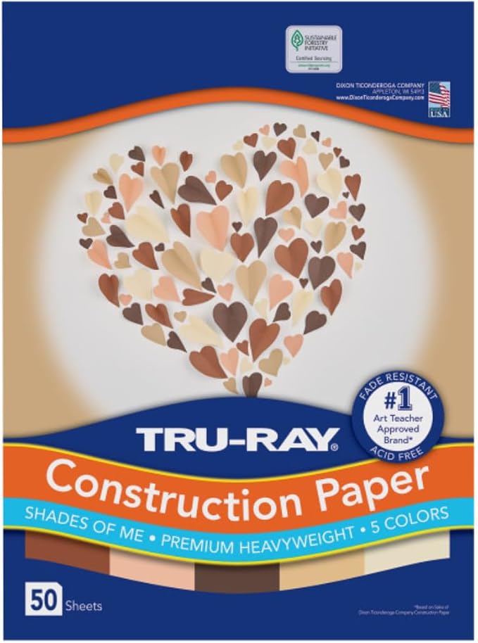 Tru-Ray Shades of Me Construction Paper, 5 Assorted Skin Tone Colors, 9" x 12", 50 Sheets/Pack, Case of 50 Packs, 2500 Sheets Total by Tru-Ray%C2%AE