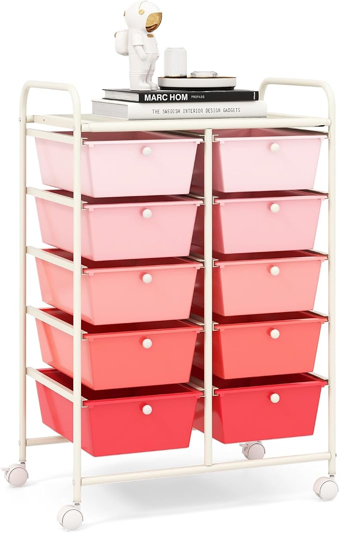 RELAX4LIFE Rolling Storage Cart with 10 Drawers - Craft Storage Cart with Lockable Wheels,Utility Cart, Art Cart Organizer for Crafting Storage, Studio, Office, Home, School Rolling Drawer Cart by RELAX4LIFE