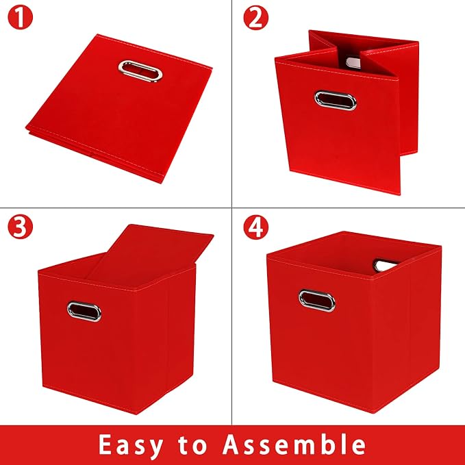 Fabric storage bins Cubes, Fabric Cube Organizer with Handle, Foldable Cube Bins for Cloth or Accessary Storage, 11x11x11, Set of 3, (Red) - Image 6