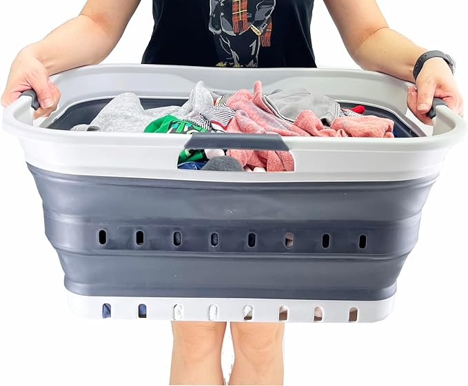 SAMMART 42L (11 gallon) Collapsible Plastic Laundry Basket - Foldable Pop Up Storage Container/Organizer - Portable Basket - Space Saving Hamper/Basket (Grey/Charcoal Black (Set of 2)) - Image 7