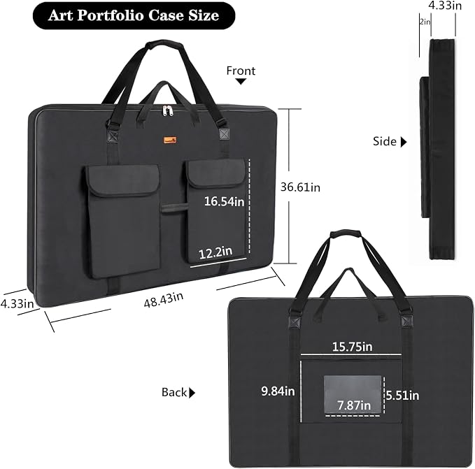 TreochtFUN Art Portfolio Bag 36 x 48 in - Waterproof Artist Carrying Case | Soft Side Sturdy with Strap, Heavy Duty Storage for Artwork Drawing Canvas Poster,(Black) - Image 4