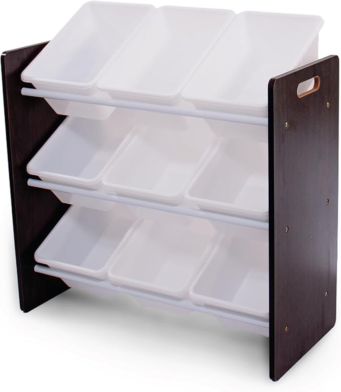 Humble Crew Toy Storage Organizer with 9 Removable Storage Bins for Kids Playroom, 3-Tier Toddler Toy Organization and Storage, Espresso/White by HumbleCrew