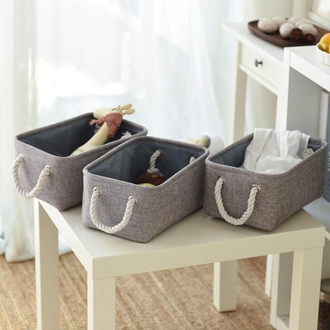 Storage Bins - Medium 3 Pack Storage Baskets for Organizing Shelves | Fabric Storage Cubes Organizer for Linen Closet Nursery Home Decor Grey - Image 9