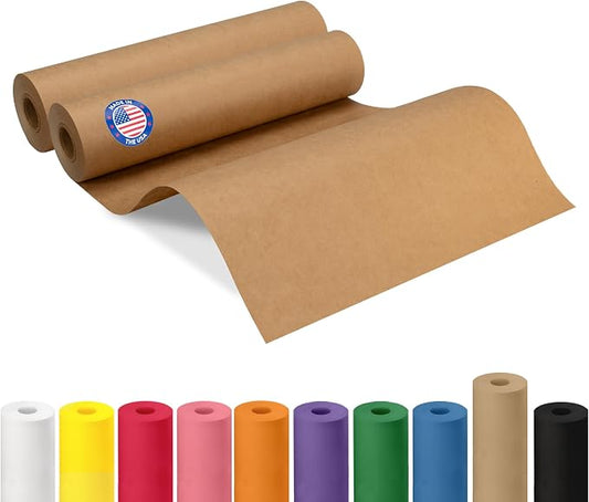 12" x 1200" (100 ft) Brown Kraft Paper Roll, Pack of 2 - USA-Made Quality Craft Paper for Gift Wrapping, Kids' Arts & Crafts, School Projects - 100% Recycled, 50 lb Natural Material by IDL Packaging by IDLPackaging