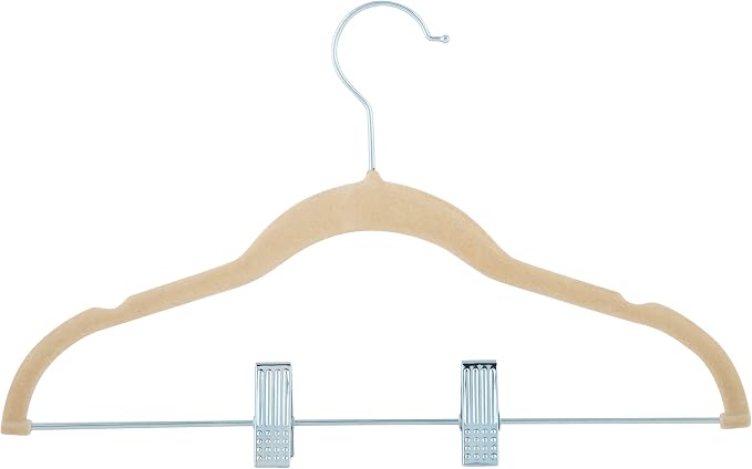 Simplify 6 Pack Children's Velvet Hangers | Durable | Lightweight | Non-Slip | Nursery | Shirt | Pants | Tank Top | Ivory | Clips | Closet Organization - Image 6