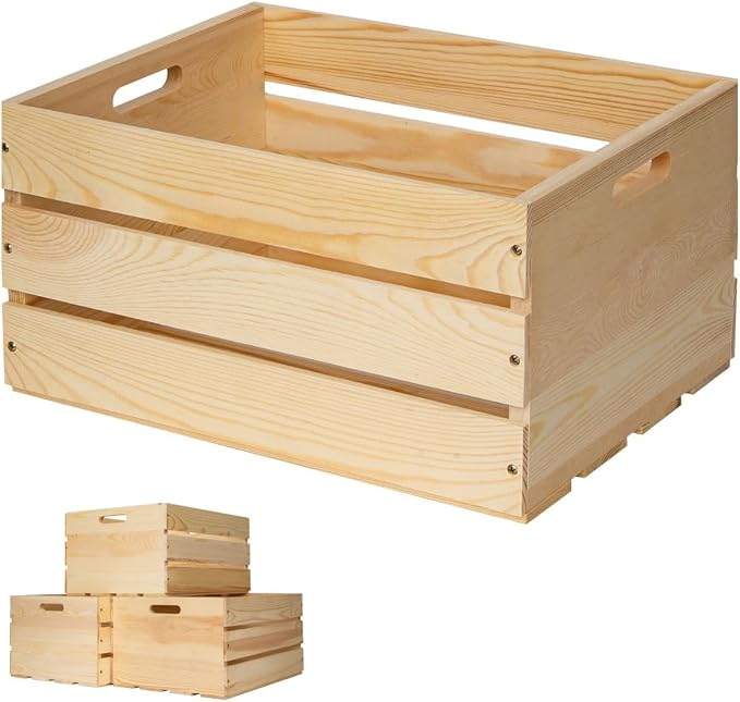 1 Piece Large Pine Wood Crates For Storage, Unfinished Wooden Crates | The Wooden Storage Crates Are Made Of Solid Wood, Wide Range Of Uses ,For DIY by Unknown