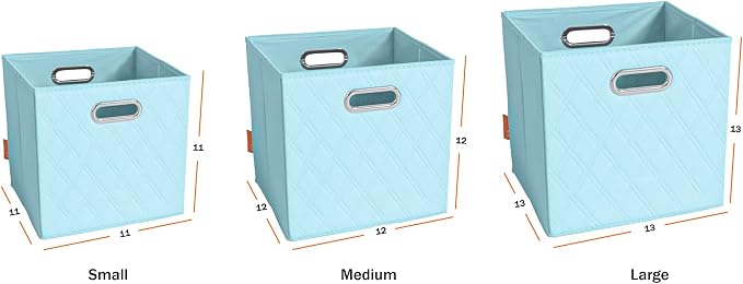 Small 11-inch Blue Foldable Diamond Patterned Faux Leather Storage Cube Bins Set of Four with Handles with Dual Handles for living room, bedroom and office storage - Image 9