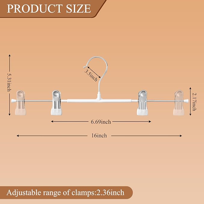 Pants Hangers with Clips Skirt Hangers 16 Inch 20 Pack, White | Non-Slip,Adjustable metal clips,Space-Saving,Heavy duty, for pants/skirt/dress/trousers/jeans/shorts/Clothes,Women,men - Image 2