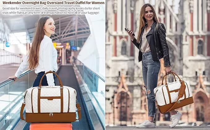 Weekender Bag, Large Travel Duffel Bag for Women, Carry on Overnight Bag with Shoe Compartment and Toiletry Bags - Image 7
