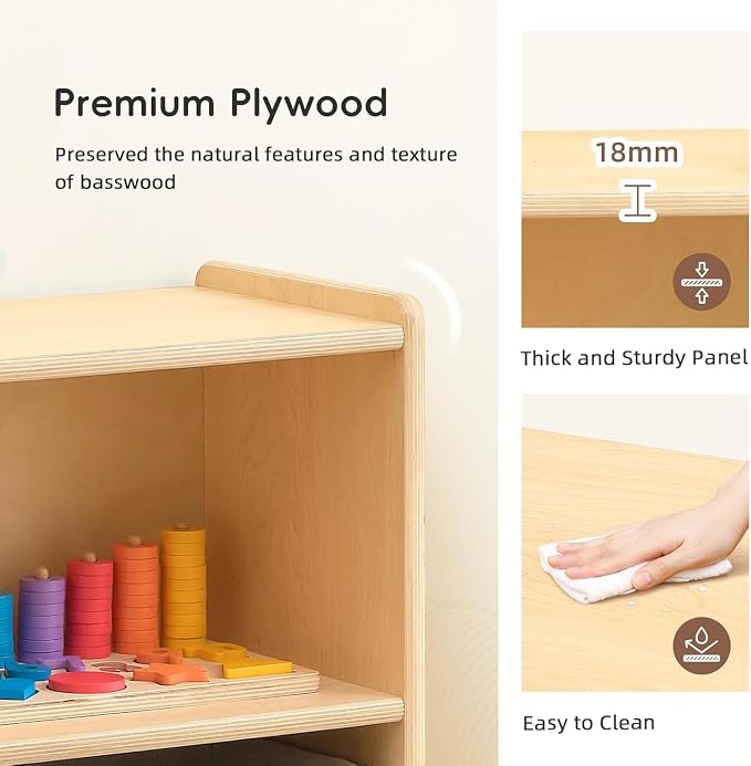 OOOK 5-Compartment Wooden Storage Cabinet, Montessori Toy Shelf Organizers | FSC Safety, Classroom Organizer and Montessori Bookshelf for Playroom, Daycare and Preschool, 44.6"W×11.7"D×23.6"H - Image 9