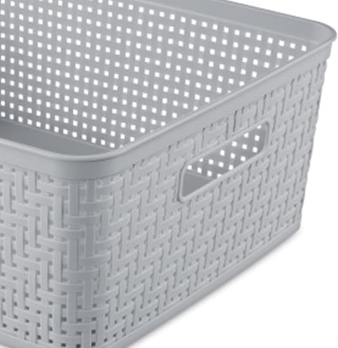 Sterilite 18 Pack Plastic Storage Bin Organization Containers, Short Baskets, Cement - Image 8