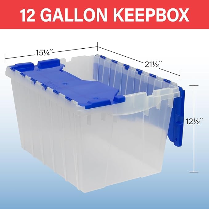 Akro-Mils KeepBox 12 Gallon Storage Container, Nesting and Stackable Plastic Storage Box with Lid Attached, Clear Tote for Garages, Closets, and Moving, 21-1/2" x 15" x 12-1/2", Clear/Blue - Image 3