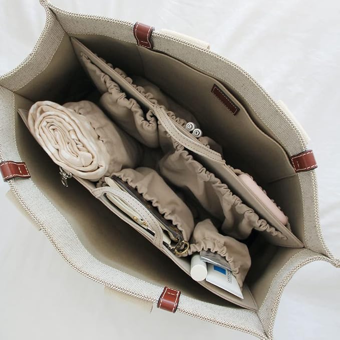 Diaper Bag & Purse Organizer Insert – 11 Pockets, Fits Handbag, Backpack, Tote – Stylish Removable Divider Caddy – Insulated Pocket & Mat – Nylon, 14x10x4 (Canvas, Original) - Image 5