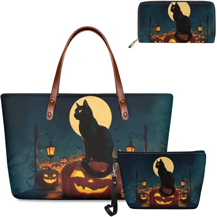 GIFTPUZZ Women Top Handle Bags Handbags with Zipper Leather Wallet Cash Card Phone Holder and Makeup Bag Set 3pcs - Image 4