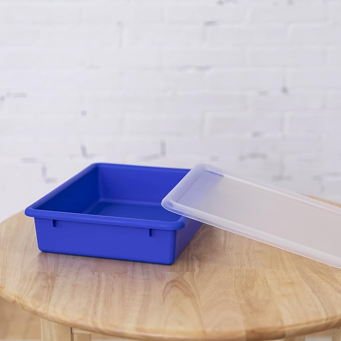 ECR4Kids Letter Size Plastic Tray Organizer with Lids, Small, Storage Bins, Blue, 10-Piece | Durable plastic, GREENGUARD Gold Certified, 2 gallon capacity, stackable/nestable, easy-lift lids, classroom & home use - Image 9