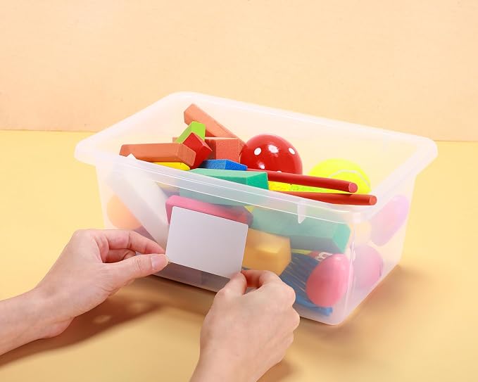Zonon 12 Pcs Plastic Cubby Bins Office Storage Container Storage Bins Plastic Organization with 1 Pack Self Adhesive Label for Library Office Home Nursery(Clear) - Image 7