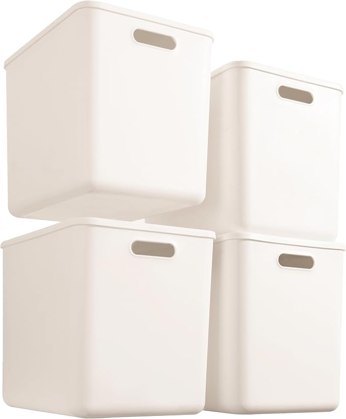 4 pack large plastic White storage bins with Lids, Toy Box Chest with Handle，Organizer Containers Baskets for Baby,Nursery，Shelves，Playroom, Bedroom，Office,Closet，home (White, 4XL) by Gaoaodeyu