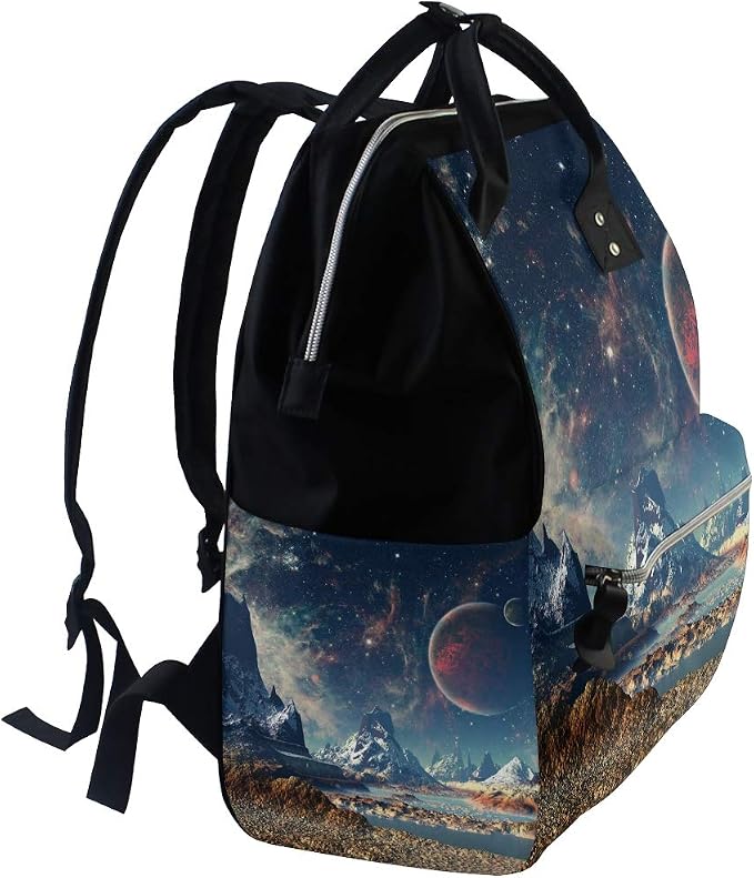 Large Diaper Bag Backpack Alien Planet Moon And Mountains Cosmetology Bag Waterproof Hairstylist Traveling Bag - Image 3