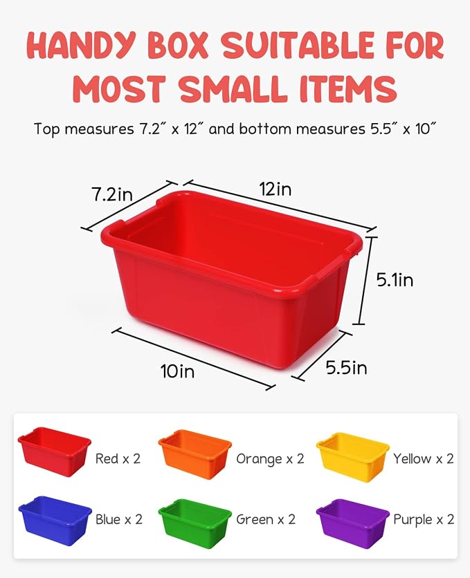 GAMENOTE 6 Quart Stackable Plastic Storage Bins with Lids,12 Pack, Colorful | Stackable 6-quart bins with lids organize classroom supplies, crafts, toys and building blocks for Classroom & Kids Toy - Image 2