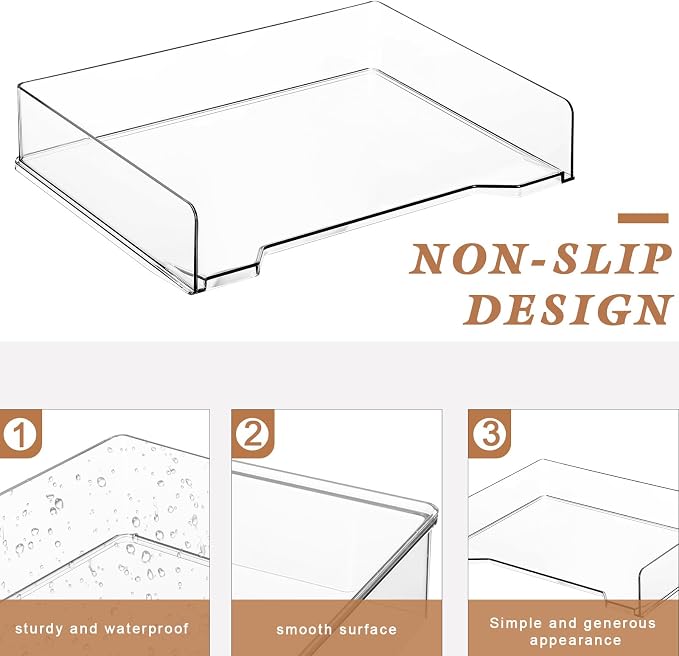 DoubleFill 12 Pcs Stackable Letter Tray Plastic Paper Tray, Clear | 13 x 9.5 x 2.6 In, Rectangular, Paper Holder, File Tray for Desktop Office Desk Drawers - Image 3