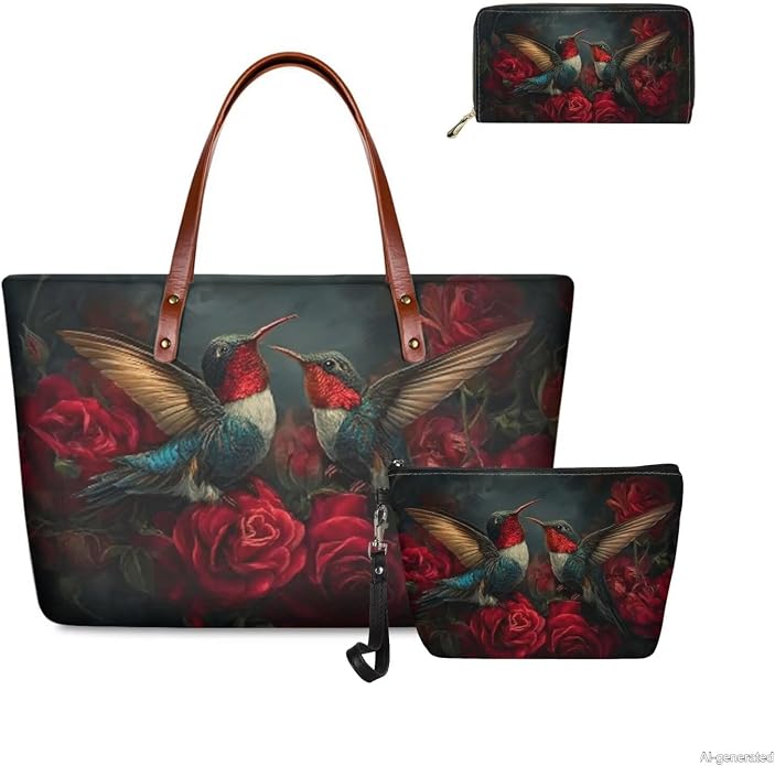 GIFTPUZZ Women Top Handle Bags Handbags with Zipper Leather Wallet Cash Card Phone Holder and Makeup Bag Set 3pcs - Image 4