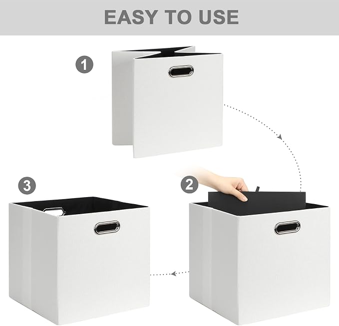 Posprica 11x11 Storage Cubes, Collapsible Storage Bins with Dual Handles, Fabric Foldable Storage Boxes Basket for Closet Shelf Cabinet Bookcase Organization, Set of 4, White - Image 3