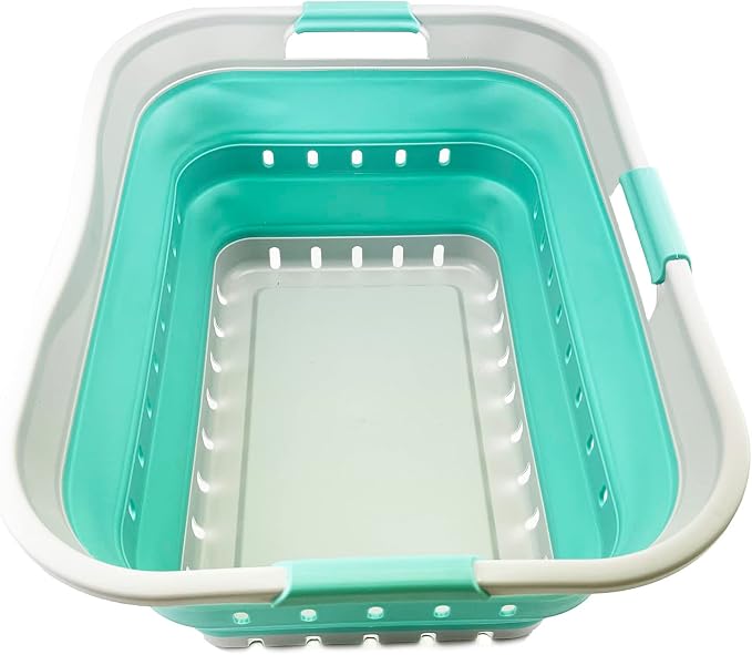 SAMMART 42L (11 gallon) Collapsible Plastic Laundry Basket - Foldable Pop Up Storage Container/Organizer - Portable Washing Tub - Space Saving Hamper/Basket (Grey/Pine) by SAMMART