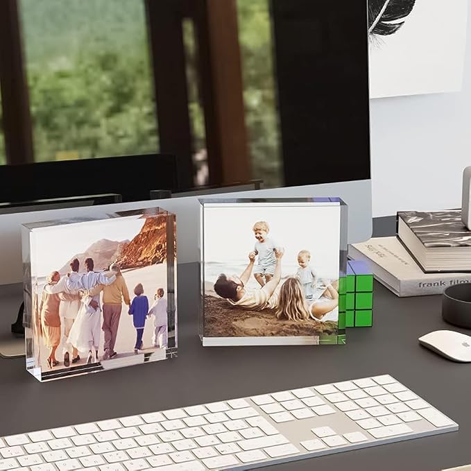 HELPLEX 5 Pack 4x4 Acrylic Picture Frames, 20mm Thicker Frameless Clear Frame Double Sided Magnetic Frame, Free Standing Desktop Display Stand Acrylic Frames - Image 3