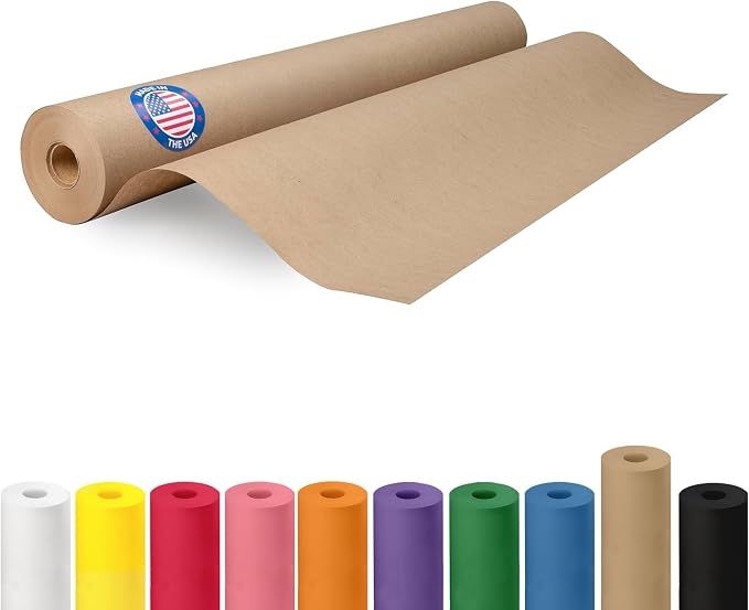 Brown Paper Roll 24" x 1200" (100 feet) - USA-Made Thick Kraft Paper Roll 50lb Thickness for Packing, Moving, Shipping & Crafts/Arts - 100% Recycled Natural Craft Wrapping Material by IDL Packaging by IDLPackaging