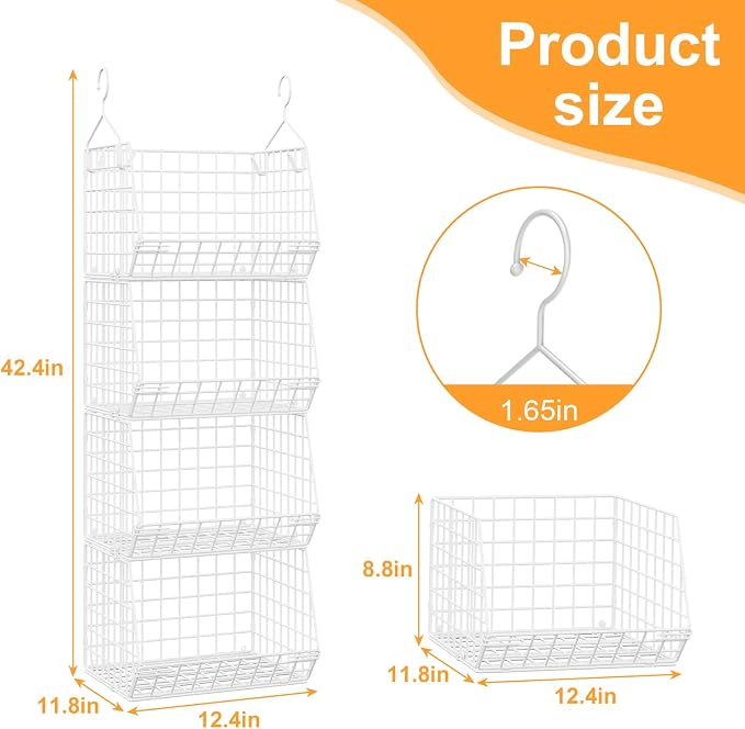 4 Tier Closet Hanging Organizer Foldable Dorm Closet Organizer White | Freestanding Closet Organizers and Storage with 5 S Hooks, wire closet shelving for Wardrobe Laundry Room Patent (11.8" D) - Image 6
