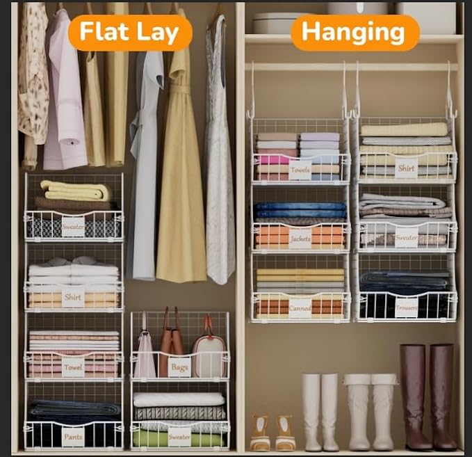 Hanging Closet Organizers and Storage, 5 Tier Closet Shelf Clothes Organizer with 2 S-Hooks, Multi-Functional Iron Wire Baskets, for Clothing, Sweaters, Handbags, Hat, Canned - Image 4