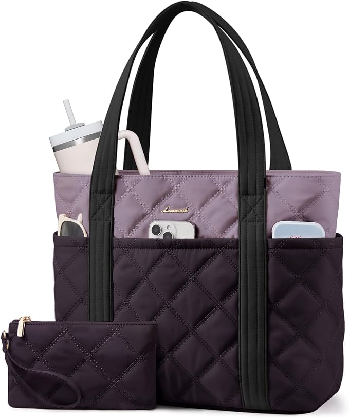LOVEVOOK Puffer Tote Bag for Women, Puffy Work Handbag with Cup Holder, Travel Carry On Bag with Zipper for Teacher Nurse Gym by LOVEVOOK