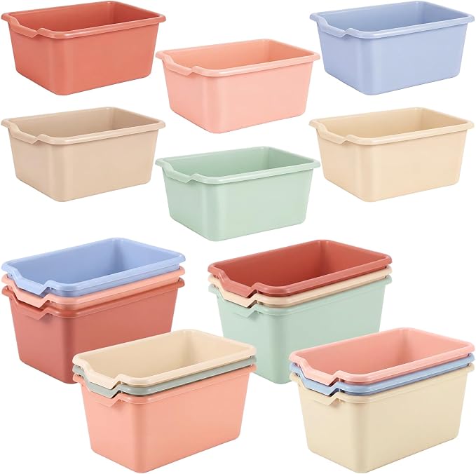Novabright 12 Pcs Plastic Book Bins for Classroom, Back to School Supplies Library Cubby Bins Scoop Front Stackable Toy Storage Tubs Colorful Containers for Office Home Nursery Playroom Organization by Unknown