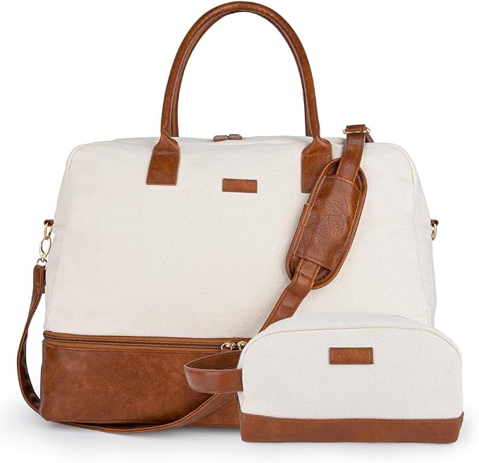 MyMealivos Canvas Weekender Bag Travel Duffel Shoe Compartment Overnight | 16oz High-Density Canvas | Airline Approved 20"x13"x10" Personal Item Size | Separate Bottom Shoe Wardrobe & Toiletry Pouch by MyMealivos