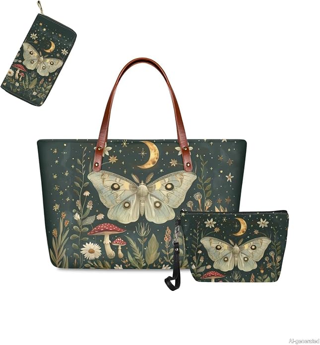 GIFTPUZZ Women Top Handle Bags Handbags with Zipper Leather Wallet Cash Card Phone Holder and Makeup Bag Set 3pcs - Image 6