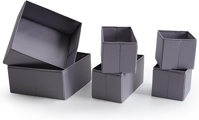 Drawer Organizers, Durable Fabric, Washable, with Base Support Boards, Small Storage Boxes for Bathroom, Closet, Dresser, Set of 12, Dark Grey - Image 6
