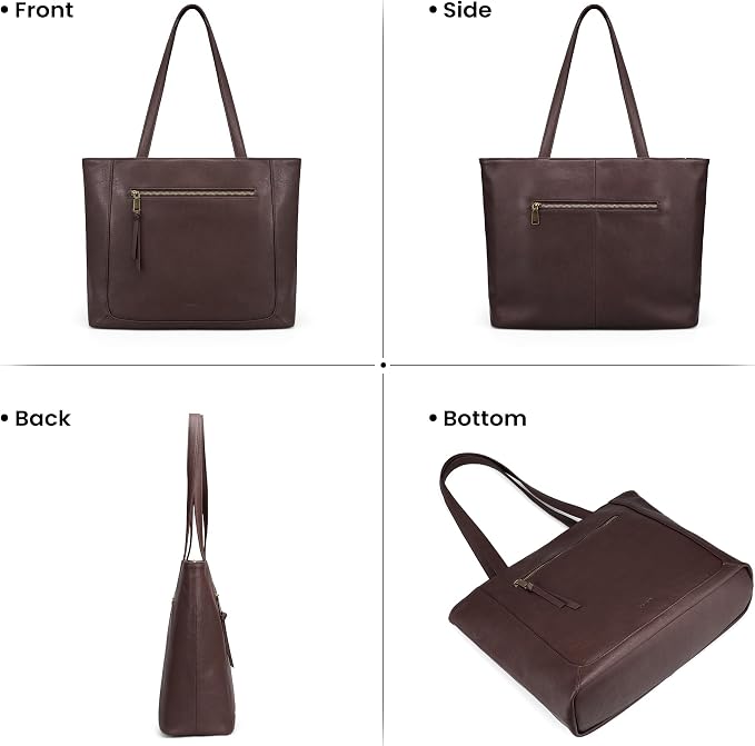 befen Genuine Leather Tote Bag for Women, Large Work Tote Bag with Zipper Leather Purse and Handbags with 15.6" Compartment - Image 7