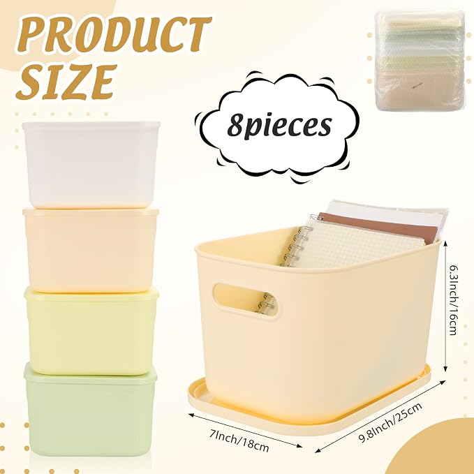 8 Pcs Storage Bins with Lids, Light Color, 9.8 x 7 x 6.3 Inch | Plastic Stackable Containers with Handle, Cube Box for Shelves Cabinets Desktop, Organizer for Office Bedroom Closet - Image 2