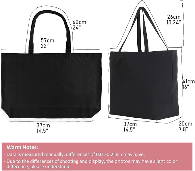 Koolmox 6-PACK 22x16x7.8'' Extra Large Canvas Tote Bags Bulk 12Oz Thick Heavy Duty Reinforced Handles, Blank Black Canvas Grocery Bag Multi Purpose Tote Travel Beach Tote bag Shopping Bags - Image 4