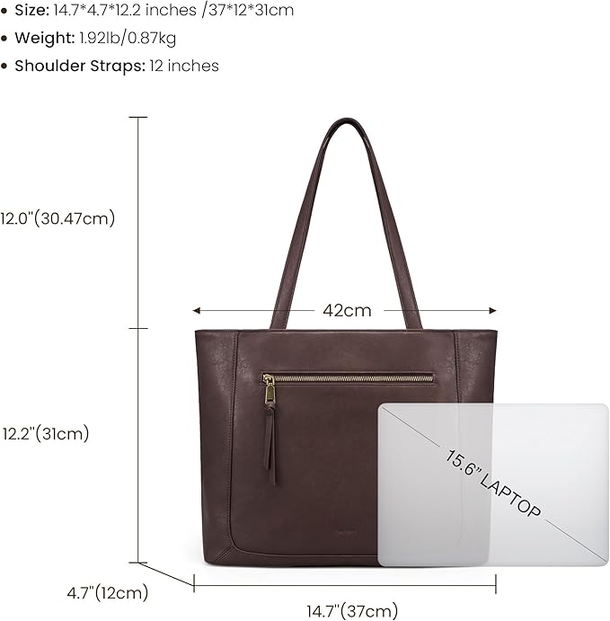 befen Genuine Leather Tote Bag for Women, Large Work Tote Bag with Zipper Leather Purse and Handbags with 15.6" Compartment - Image 5
