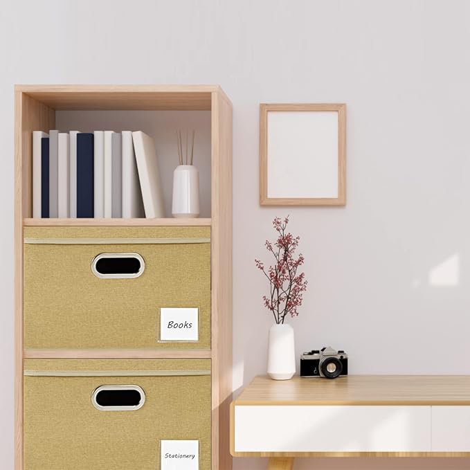 LHZK Extra Large Storage Bins with Lids 6 Pack, Foldable Linen Fabric Storage Boxes with Lids, Sturdy Fabric Storage Bins with Label & 3 Handles for Shelves Bedroom Home Office (Beige, Extra Large) - Image 3