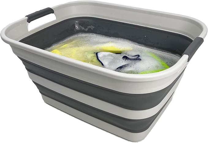 SMMART Collapsible Plastic Laundry Basket with Handle/Foldable Pop Up Storage Hamper/Portable Laundry Organizer-Space Saving Washing Tub/Household Storage Supplies (Grey/Steel Grey, 27L) - Image 5