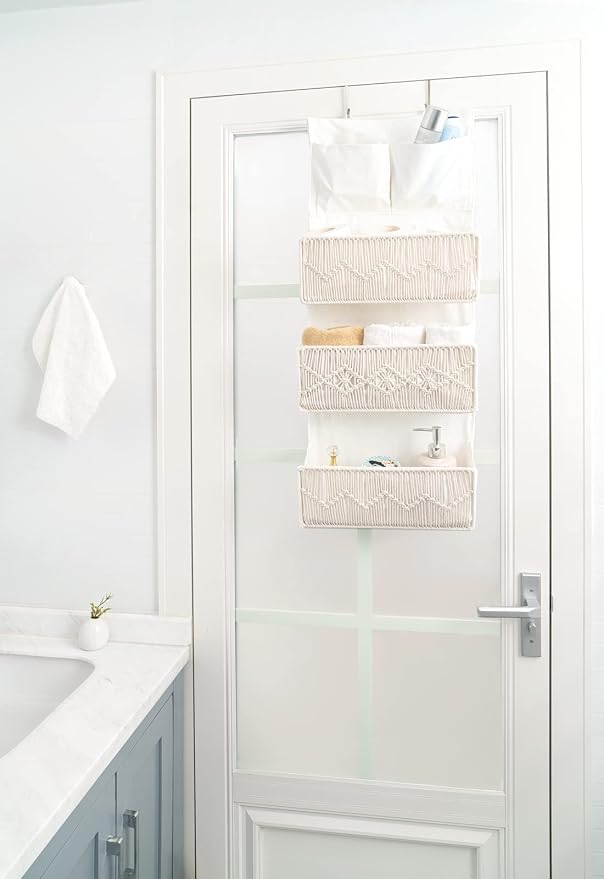 Mkono Macrame Bedside Caddy and Over The Door Organizer Boho Decor Storage for Nursery, Bedroom, Closet, Bathroom, Dorm, Set of 2 - Image 5