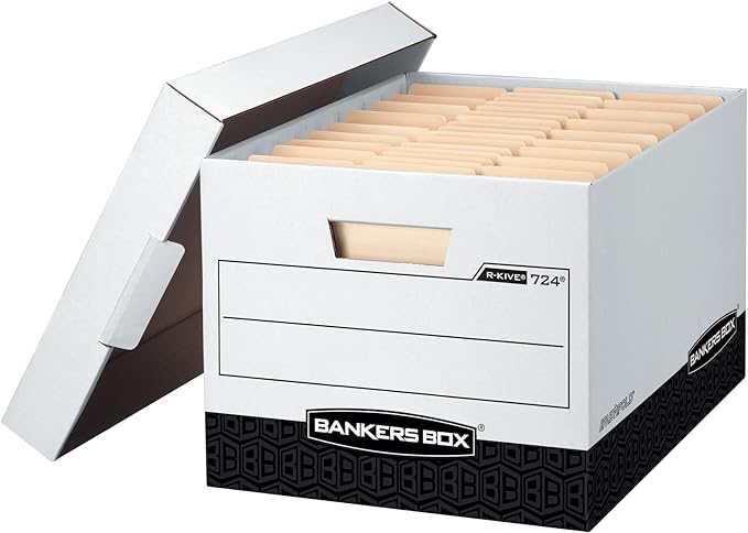 Bankers Box 12-Pack R-Kive Heavy Duty File Storage Boxes with Lids, FastFold Assembly, Letter/Legal, (00724) by BankersBox