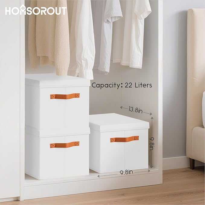 Storage Bins with Lids - Fabric Storage Baskets for Shelves, 8 Pack Foldable Decorative Boxes with Handles, Stackable Organizer Bins for Home, Nursery, Dorm, White - Image 3