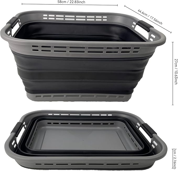 SAMMART 42L (11 Gallons) Collapsible Plastic Laundry Basket - Foldable Pop Up Storage Container/Organizer - Portable Washing Tub - Space Saving Hamper/Basket [BPA Free] (Grey/Black (Set of 2)) - Image 9