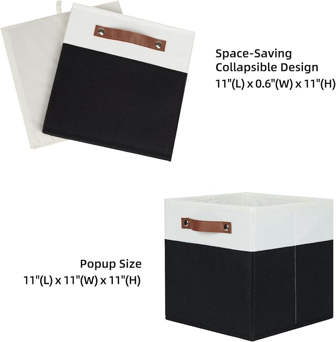 HNZIGE Cubes Storage Bins Set of 4,11 x 11 Fabric Storage Cube Baskets for Storage,Decorative Storage Bins for Shelves with Handles,Closet Clothes Baskets for Organizing Home(Black White) - Image 2