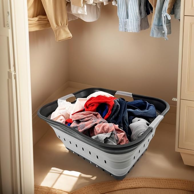 SAMMART 42L (11 gallon) Collapsible Plastic Laundry Basket - Foldable Pop Up Storage Container/Organizer - Space Saving Hamper/Basket (Black/Alloy Grey) - Image 3