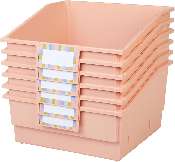 Really Good Stuff Picture Book Classroom Library Bins with Dividers, 6-Pack | Peach, 13.5 in W x 13.5 in D x 7.75 in - Image 3